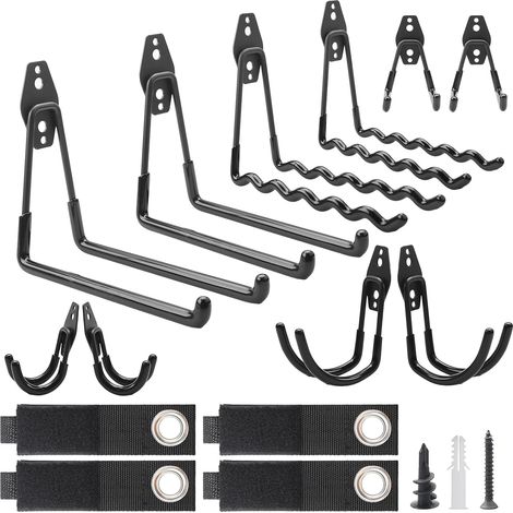 Set mit 14 robusten Wandhaken für die Garage – Doppelte Metallhaken – Hängende Aufbewahrung für Werkzeug, Fahrräder, Leitern und sonstige Ausrüstung (1/5)