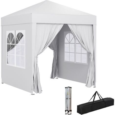 Cenador de Jardín 2x2m con 4 Paredes Laterales Tela Oxford 2 Puertas 2 Ventanas y Bolsa de Transporte Impermeable Blanco (1/5)