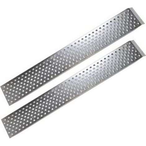 Idmarket – Lot de 2 rampes de chargement en acier galvanisé – Longueur 160 cm – Charge max 400 kg – Largeur 22.5 cm – Dessins anti-dérapants (1/6)