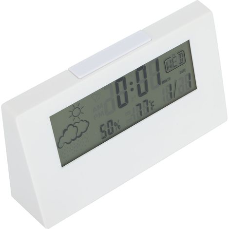 Elektronischer Wecker mit transparentem LED-Display, ewigem Kalender, Wetteranzeige, Temperatur- und Luftfeuchtigkeitsanzeige. (1/5)