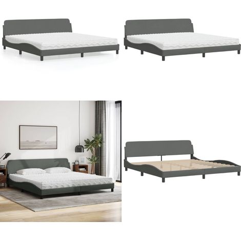 Bett mit Matratze Dunkelgrau 200x200 cm Stoff - Bettsofa - Doppelbett - Boxspringbett - Massivholzbette - Schlafzimmermöbel - Home & Living (1/5)