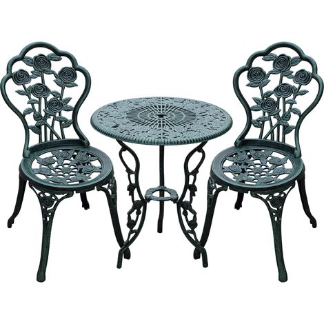 Outsunny Bistroset Gartenset Gartenmöbel 3-tlg. Balkonmöbel Set Gussaluminium Antik Grün (1/5)