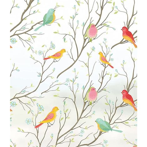 Fensterfolie – Selbstklebende Sichtschutzfolie – Vogel- und Zweigmuster – Blickdichter weißer Hintergrund – 1 Stück (1/5)