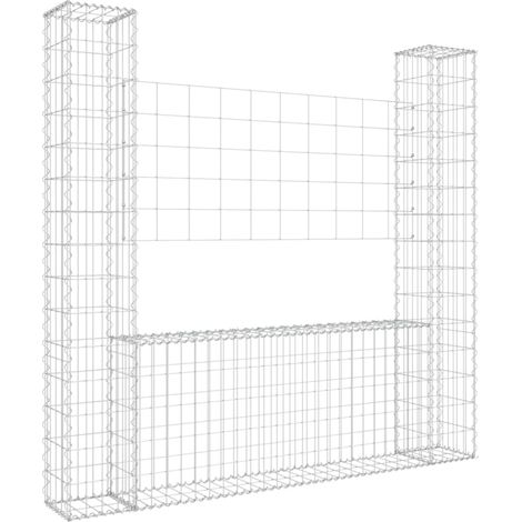 vidaXL U-shape Gabion Basket with 2 Posts Iron 140x20x150 cm