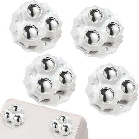 Set of 4 small self-adhesive ball-bearing casters for furniture, storage boxes, kitchen utensils, white (1/5)