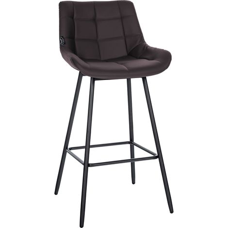Taburete de bar x1 con reposapiés tapizado en PVC marrón cuatro patas base de metal negro 100005460 (1/5)