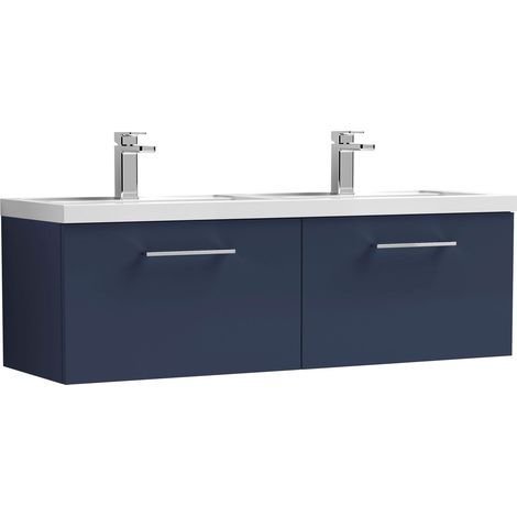 Nuie Arno Wall Hung 2-Drawer Vanity Unit with Double Polymarble Basin 1200mm Wide - Midnight Blue (1/5)