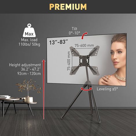Supporto tv tripode da terra x tv 13" - 75" - vesa da 75x75 a 600x400 - estensibile da 92 a 120cm (1/2)