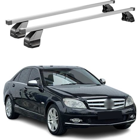 OMAC Dachträger Querträger Stahl für Mercedes C Klasse W204 2007-2014 – Abschließbar – City-Crash-getestet – DIN 75302:2019 – ISO/PAS 11154:2006 – Max. 75 kg Silber (1/5)
