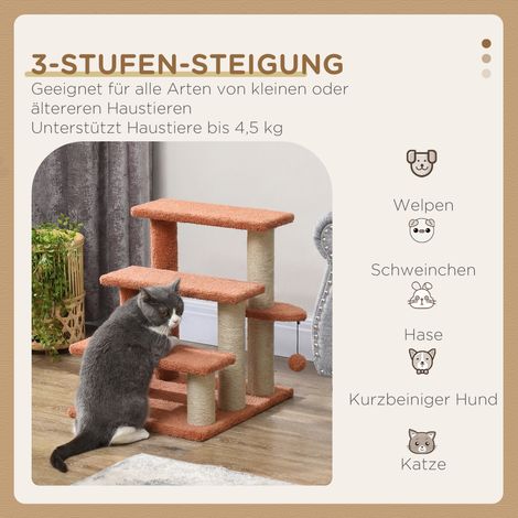 Arbre à chat avec escalier 3 marches, balle de jeu, jusqu'à 5 kg, 45 x 40 x 48 cm, marron (1/4)