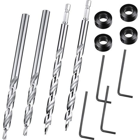 Punta da trapano a due stadi con posizionamento, due gambi tondi da 9,5 mm + due gambi esagonali da 9,5 mm, punta da trapano HSS allungata, punta da trapano angolata per la lavorazione del legno. (1/2)