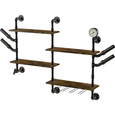 Estante para licores de pared, diseño resistente de metal y MDF, solución de almacenamiento que ahorra espacio, color negro. (1/2)