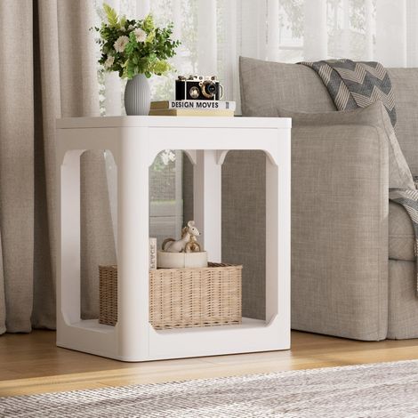 Lot de 2 tables de chevet - 50x40x60cm - étagères double rangement - bout de canapé moderne salon chambre - Blanc (1/5)