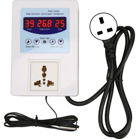 Thermostat numérique LED étanche pour aquarium d'élevage, contrôle chauffage/refroidissement, prise UK 110-240V, brancher et utiliser. (1/5)