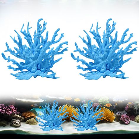 Lot de 2 Décorations aquarium, Corail artificiel bleu, Plante crevette, Accessoire paysage aquatique (1/5)