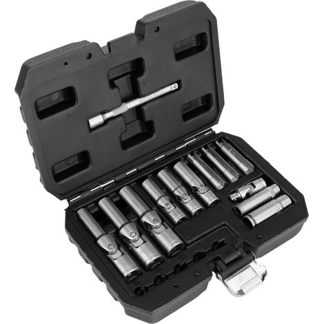 Jeu de douilles pour bougies de préchauffage 1/4", 3/8", 8, 9, 10, 12 mm, 18 pièces