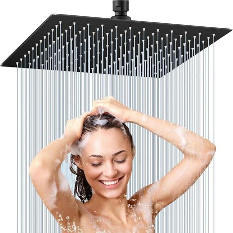 Regendusche Duschkopf 30x30cm Edelstahl Gebürstetes Chrom Schwarz Selbstreinigend (1/5)