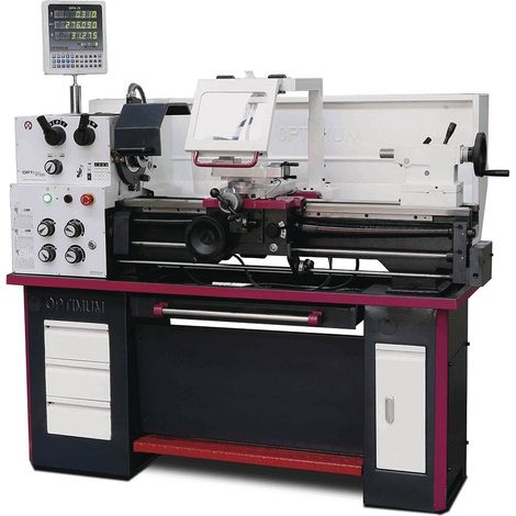 Optimum – Tour à métaux 1,5 kW 400V – Alésage 38 mm – Entre-pointes 830 mm – Hauteur des pointes 165 mm – Affichage digital DPA21