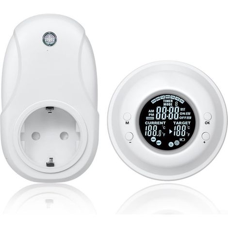 Prise thermostatique sans fil avec télécommande, écran LCD, DST, programmation multiple, contrôle de température personnalisé pour chauffage et climatisation (1/5)
