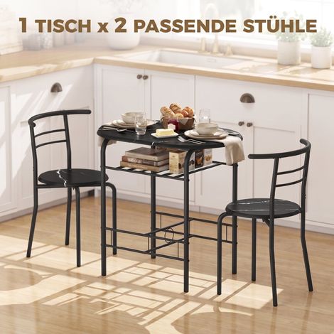 Ensemble de table de cuisine et 2 chaises avec étagère, marbre noir, pour salon et salle à manger, 3 pièces (1/5)