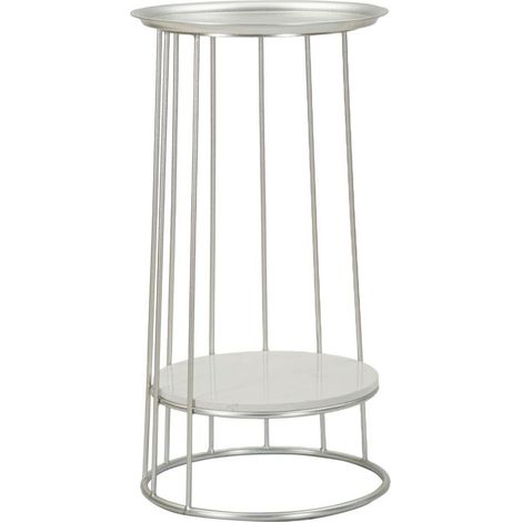Tavolino Towery in ferro e marmo finitura argento Ø 40 cm