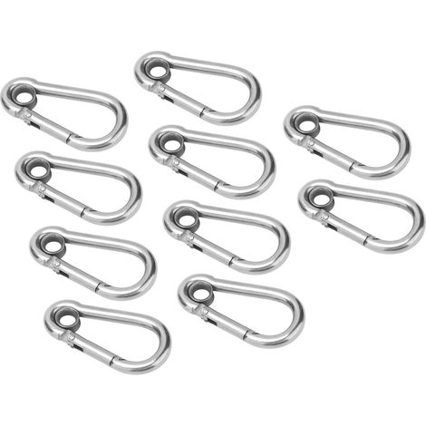 Lot de 10 mousquetons à ressort en acier inoxydable pour corde de sécurité, accessoires de suspension M6 (6 mm) (1/5)