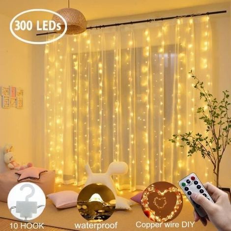 Guirlande Lumineuse Rideau 300 LED Decoration Lumineuse USB 8 Modes 3Mx3M Deco de Fenêtre Anniversaire Mariage Maison (1/4)