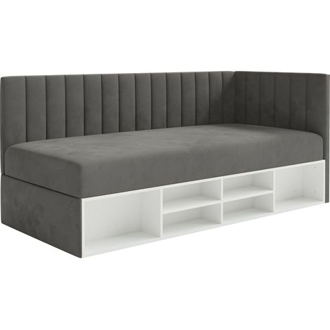 Selsey Ventrio - Jugendbett rechtsseitig mit Regalen, Easy-Clean-Samtbezug, dunkelgrau (1/5)