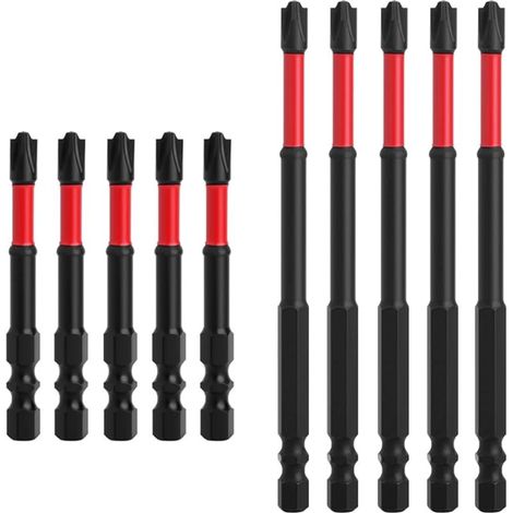 Lot de 10 embouts de tournevis cruciformes et à tête plate PH2 - Tige hexagonale magnétique - 65 mm et 110 mm de long (1/5)