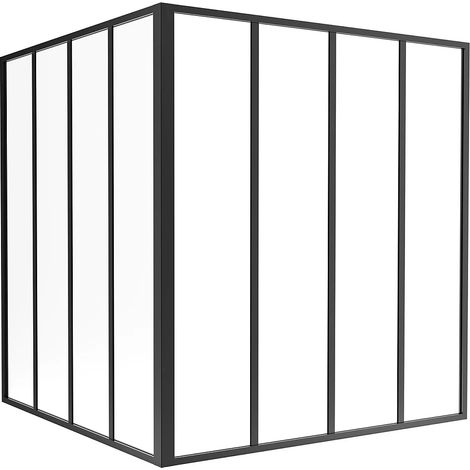 Verrière d'angle d'atelier en aluminium thermolaqué - L120 x L120 x H130 - Noir - BAYVIEW