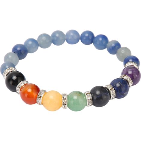 Bracelet en cristal de Dumortierite et Quartzite, 7 chakras, absorbe les huiles, équilibre émotions, anxiété, léger, pour méditation et yoga. (1/5)