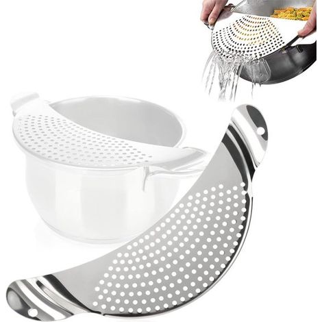 Égouttoir en acier inoxydable avec poignées, passoire polyvalente sans BPA, compatible lave-vaisselle, rangement pratique avec crochets pour casseroles et poêles (1/5)
