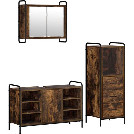 Set di Armadi da Bagno 3 pz Rovere Fumo 40 x 36 x 109,5 cm
