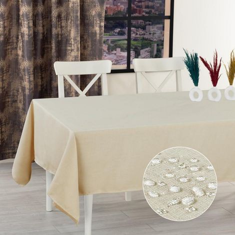Tischdecke Leinenoptik 140x200 cm Beige wasserabweisend & pflegeleicht