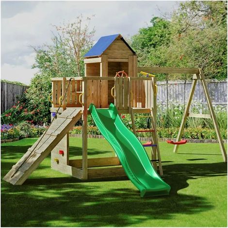 Casetta bimbi e altalena Fungoo Treehouse 3 giochi da giardino in legno (1/10)