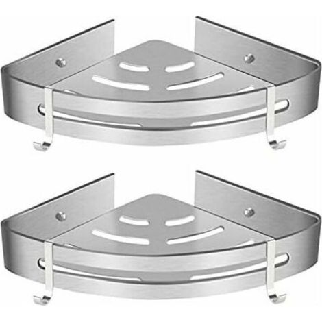 Etagère de Douche d’Angle, Etagère de Salle de Bain Sans Forage Panier Rangement Douche Aluminium Murale Adhésive Serviteur de Douche Organiseur pour Shampoing(Triangle, 2 Pièces) (1/5)