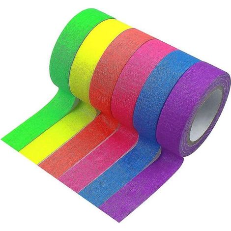 6 rouleaux de ruban adhésif en tissu Fluorescent, rubans Gaffer lumineux au néon, ruban auto-adhésif à pointes réactives à la lumière noire Uv qui brillent dans le noir (1/5)