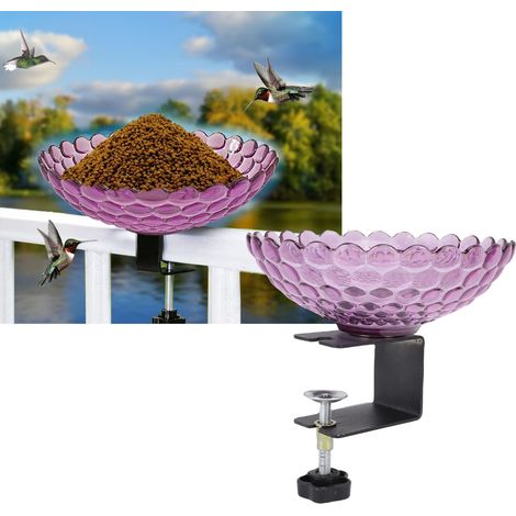 Bain d'oiseaux pour balcon, Détachable, Avec clamp ajustable, Design plastique et métal pour jardin/fence, Pur [17.5x13cm] (1/5)