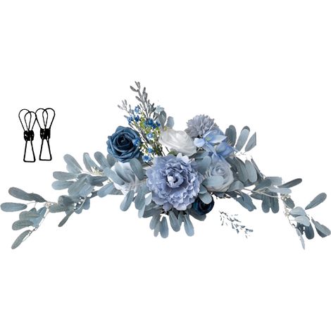 Fleur artificielle Swag Faux arc de mariage signe de bienvenue décoration florale avec pinces pour décor de fond de réception de fête bleu (1/5)