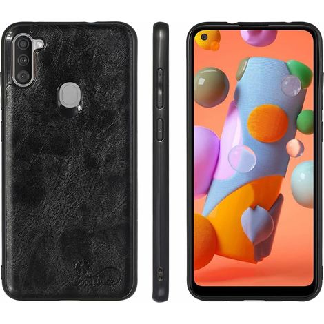 SET CUSTODIA PER SAMSUNG GALAXY A21 IN PELLE PU NERA + VETRO TEMPERATO SM-A215U (1/5)