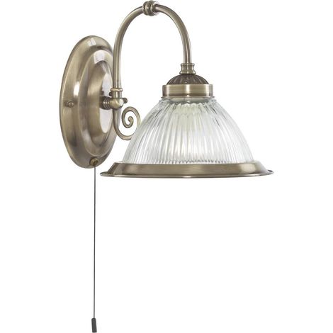 AMERICAN DINER - 1L Applique métal laiton antique, verre strié transparent E27 max 60w avec interrupteur