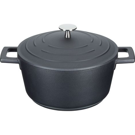 MasterClass Cazuela Pequeña con Tapa 2,5L/20 cm, Aluminio Fundido Ligero, Apta para Horno y Placa de Inducción, Negra