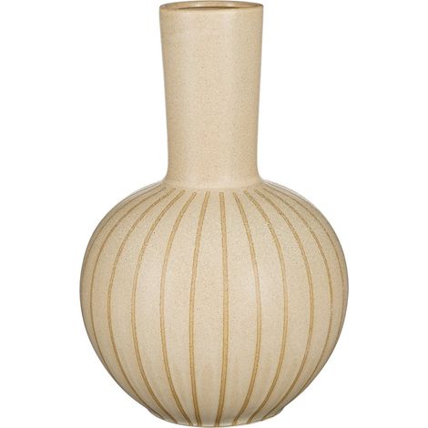 Grand Vase Rond en Céramique Crème avec Lignes Sombres pour Décoration H52 x Ø34 cm - PANGIVO (1/5)