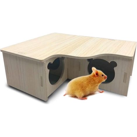 Set mit 2 Hamsterzubehörteilen aus Holz – Schneckenhaus (16×9,5×10 cm) + Bärenschaukel (14,5×5,5×4,5 cm) für Hamster und kleine Nagetiere (1/2)