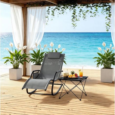Tumbona de jardín mecedora con bolsillo lateral, 152 x 83 x 62 cm, gris DESVIAE (1/5)