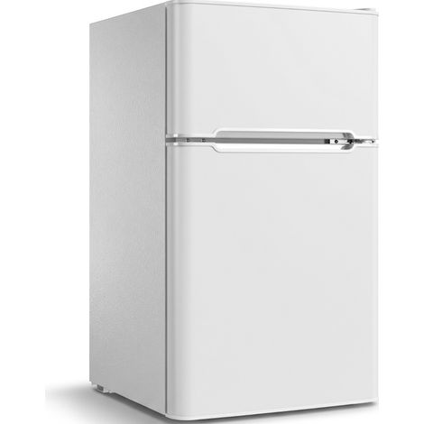 Mini frigorifero a 2 porte da 90 L con congelatore e termostato regolabile, acciaio bianco (1/5)