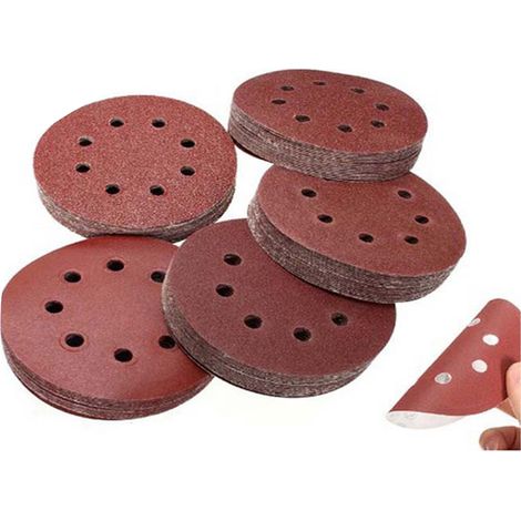 75 Stück 5-Zoll-Schleifpapier mit 8 Löchern, 1 mm dick, Körnung 120, 240, 400, 800 und 1000, zum Entfernen von Rost, Farbe und Graten (1/5)