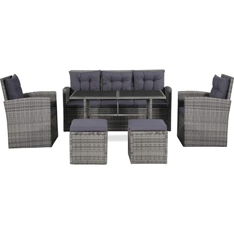 Maison Exclusive - Set Divani da Giardino 6 pz con Cuscini in Polyrattan Grigio (1/5)