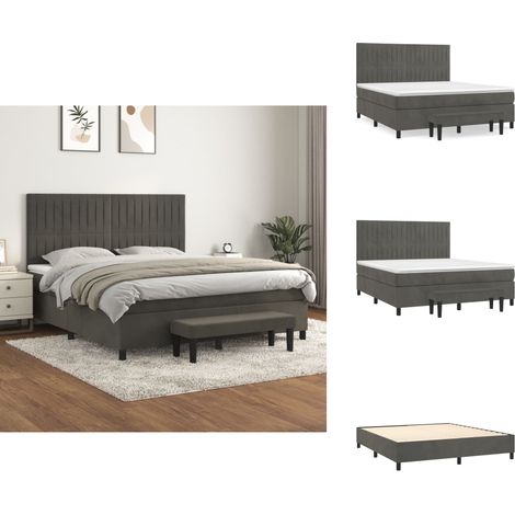Boxspringbett mit Matratze Dunkelgrau 160x200 cm Samt - Samtbett - Boxspringbett - Doppelbett - Bettauflage - Nachttisch (1/5)