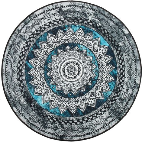 Cristal-Velours Tapis Rond Bohème Mandala Décoratif 80cm (1/5)